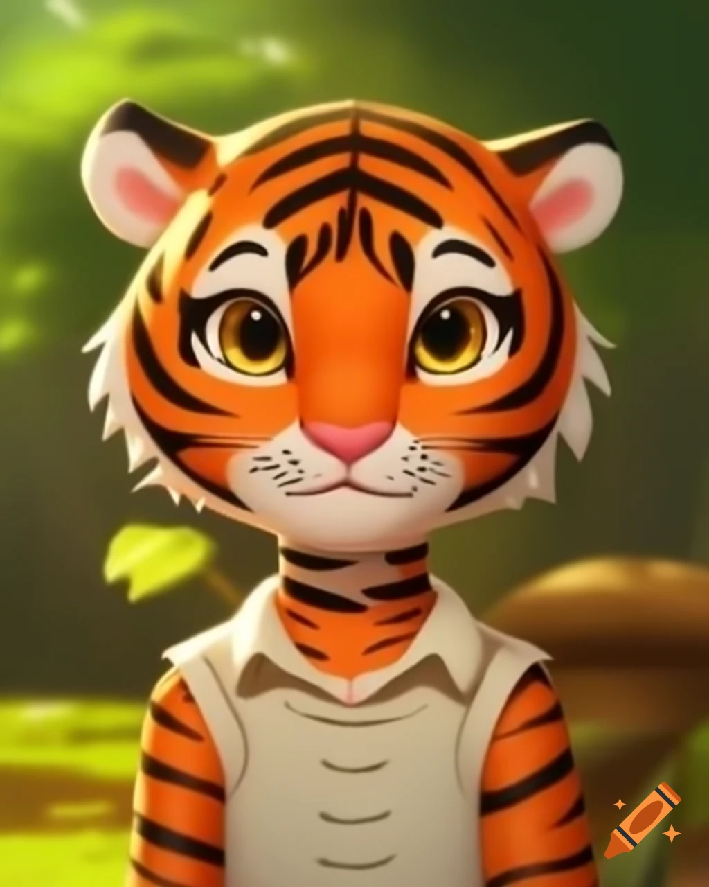 Anime human-tiger hybrid girl in a zoo setting