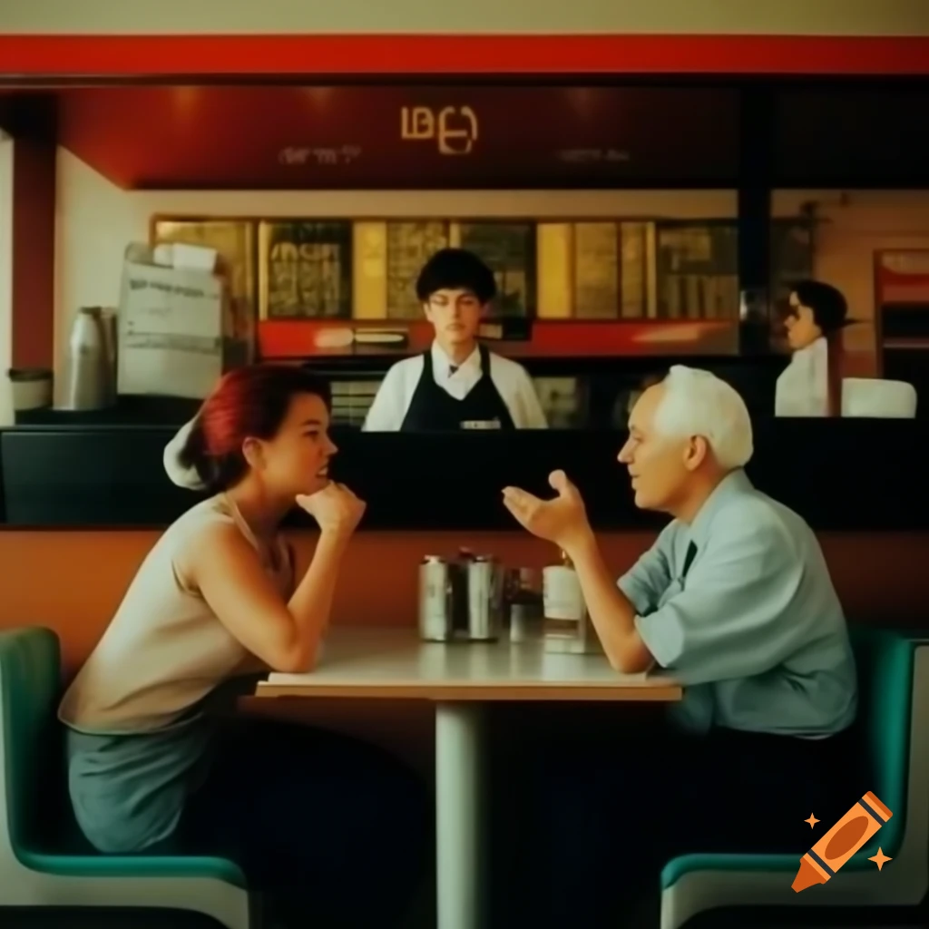 Two people arguing at a restaurant cashier