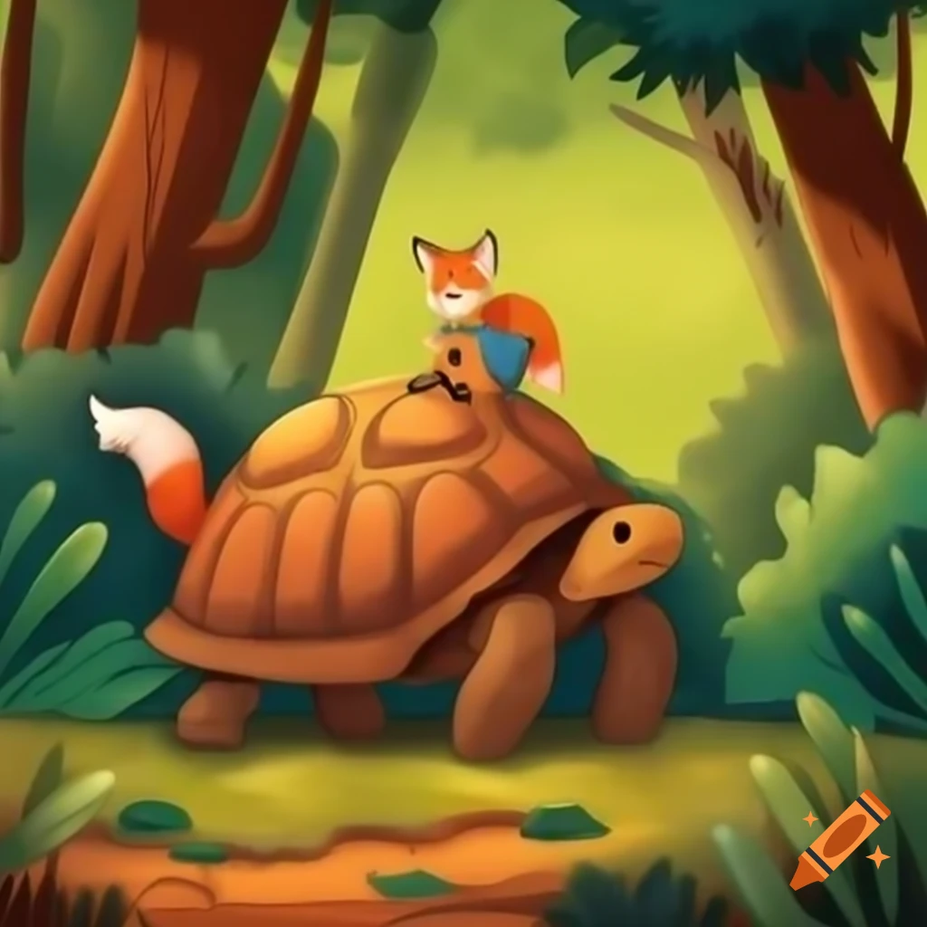 clever-fox-on-forest-path-with-slow-moving-tortoise-on-craiyon