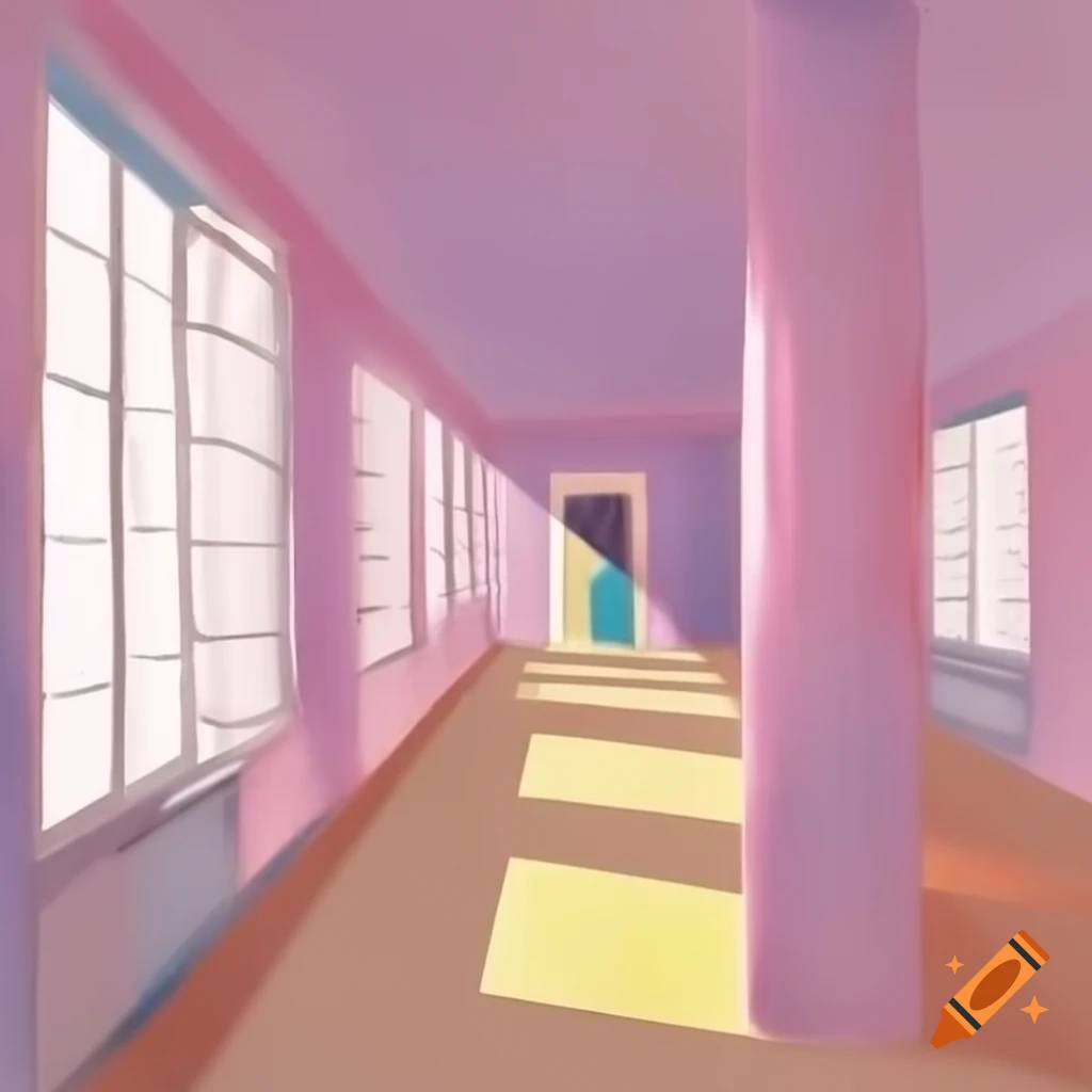 3D perspective of an art gallery room with empty frames on the walls
