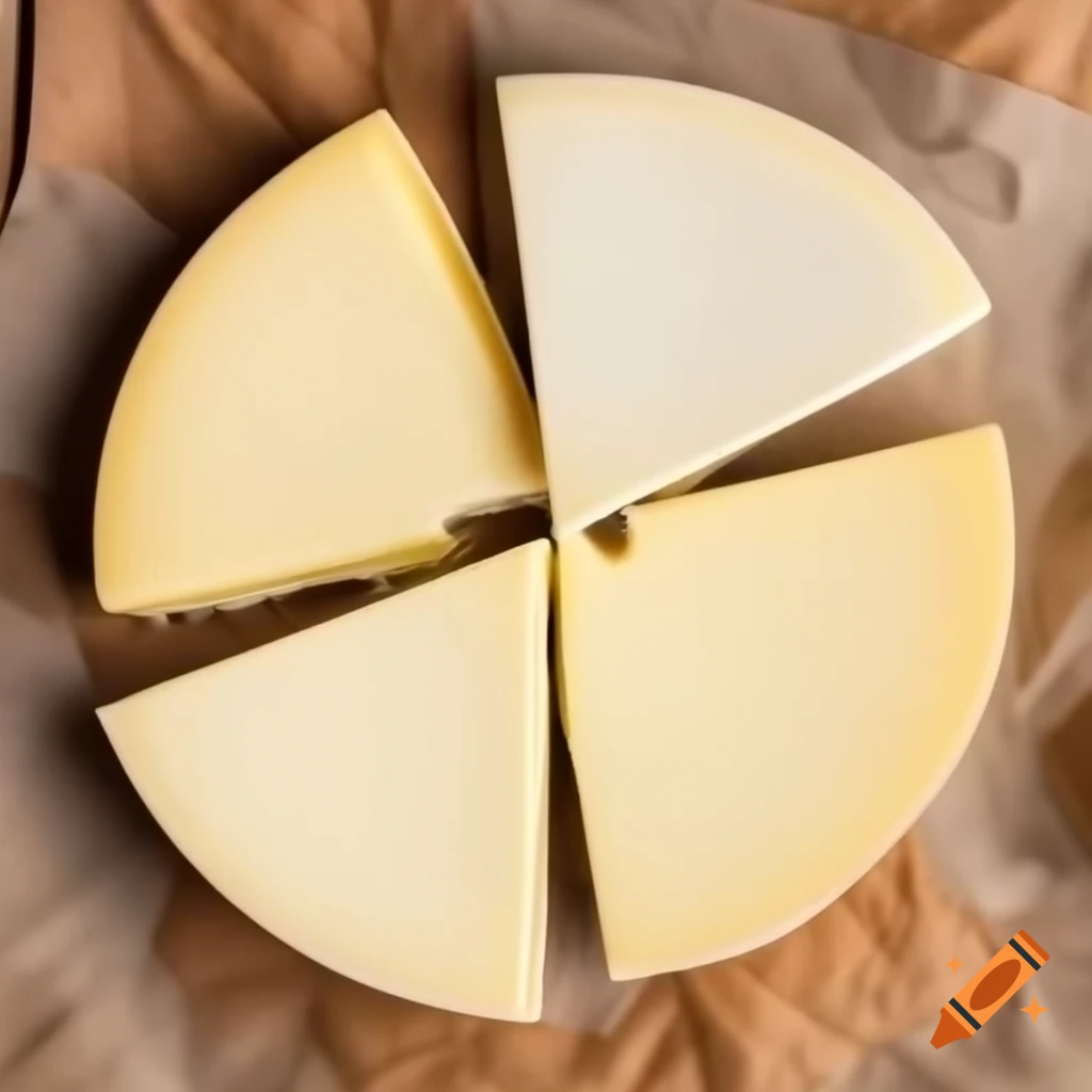 Round cheese divided into four pieces