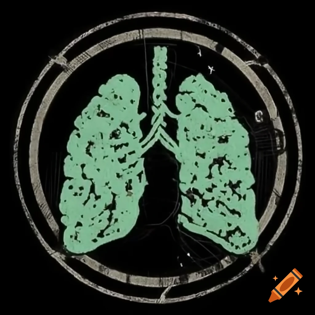 Grindcore-style logo symbolizing deteriorating lungs within gritty circle frame