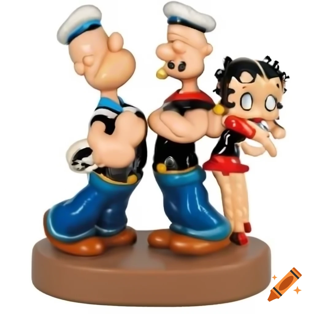 Ceramic figures of Popeye, Astro Boy, and Betty Boop characters