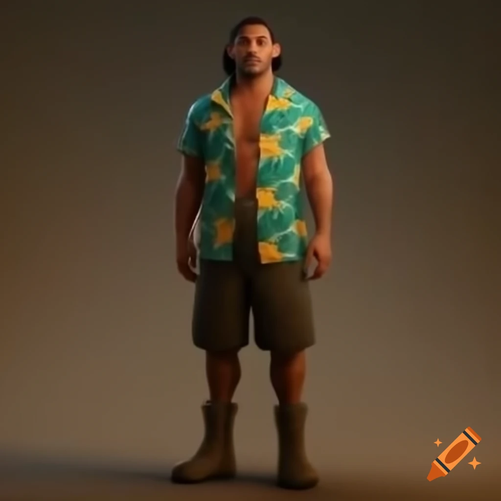 Man wearing Hawaiian shirt and combat boots