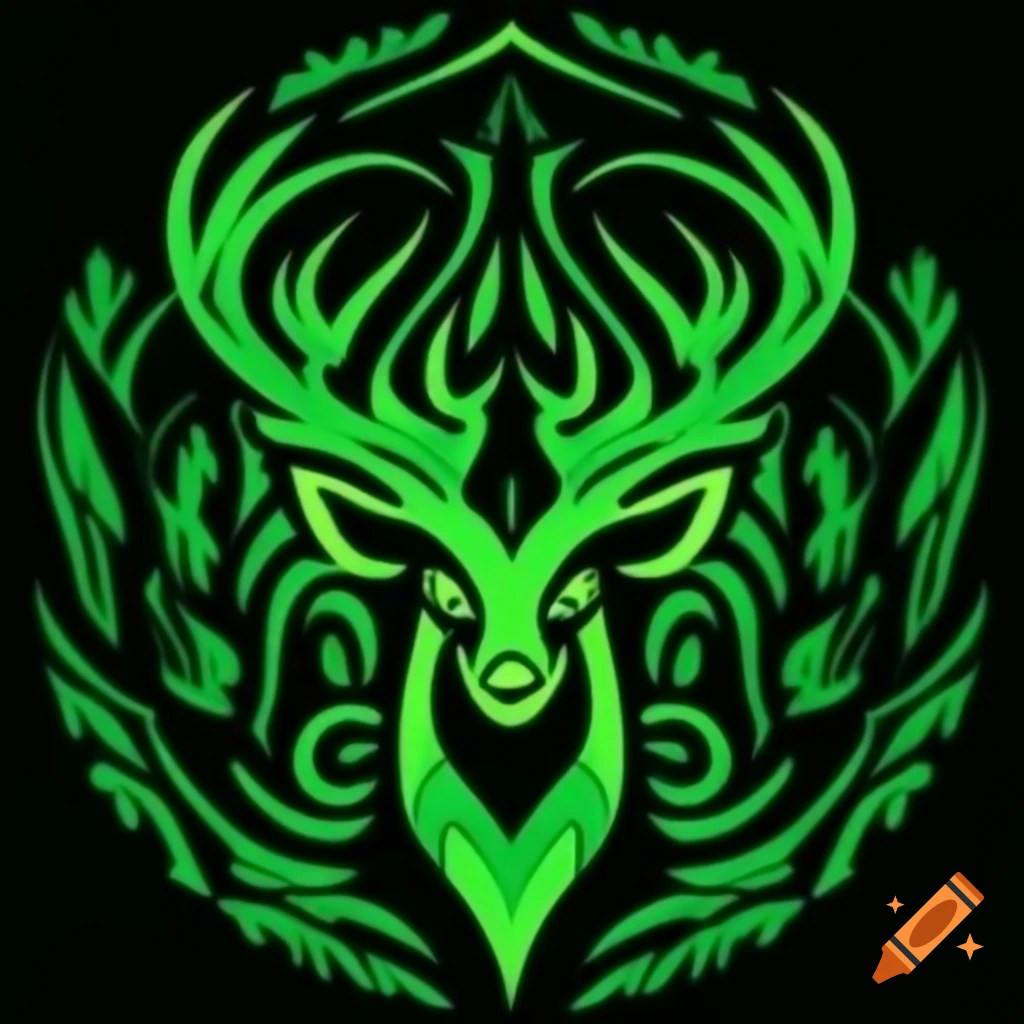 Green tribal design featuring deer spirit