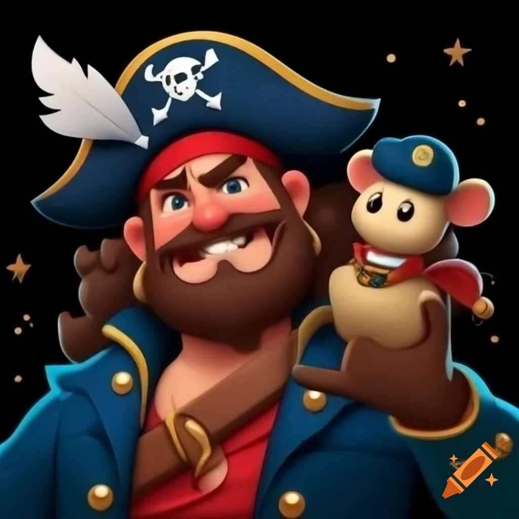 Pirate captain in oversized blue coat with gold trim and brass buttons ...
