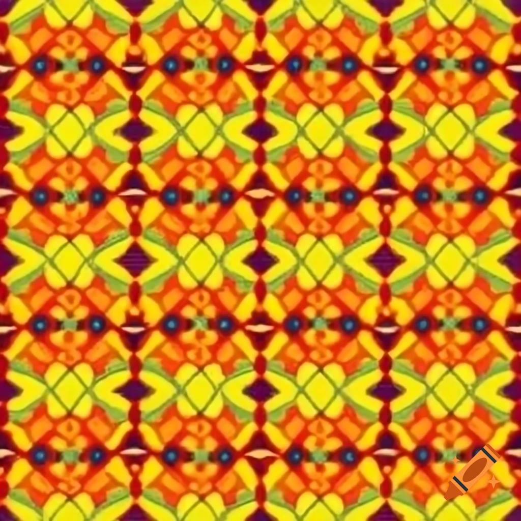 Ankara style geometric pattern in yellow, orange, and red on Craiyon
