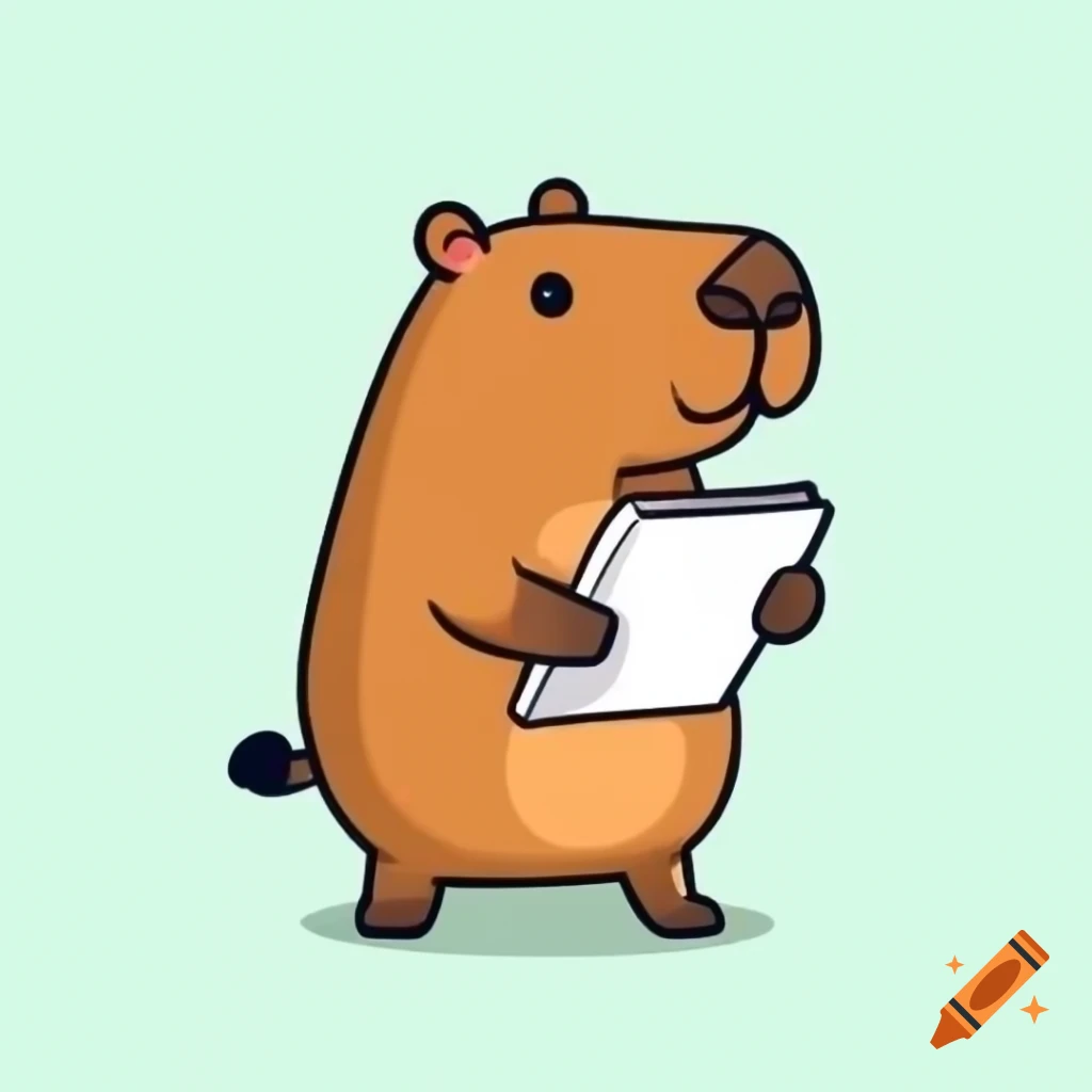 Capybara holding a notepad in a playful pose