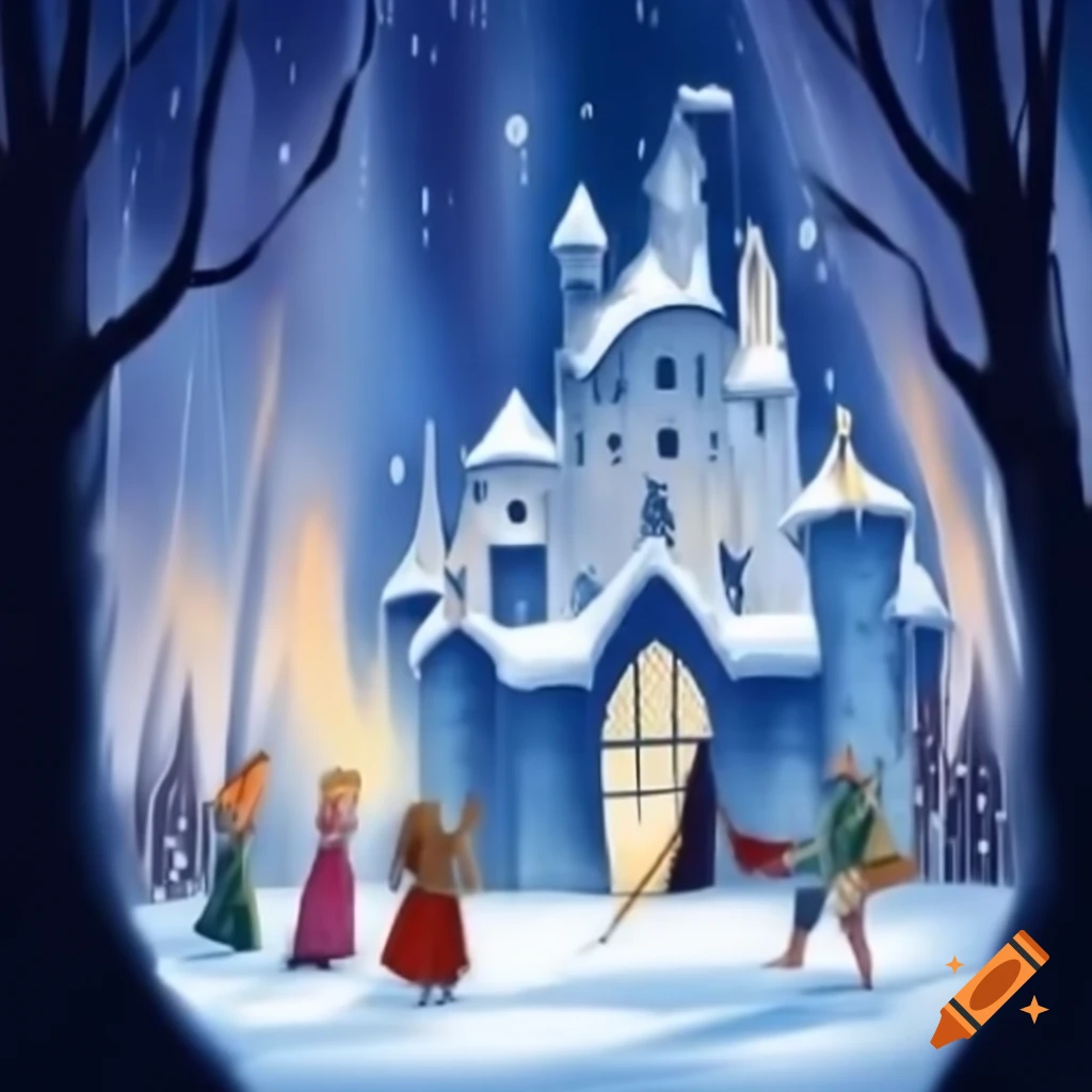Poster of Hansel and Gretel featuring a winter forest and a ruined castle