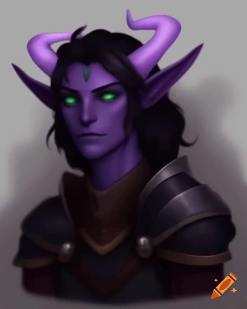 Male Tiefling paladin with purple skin and plate armor on Craiyon