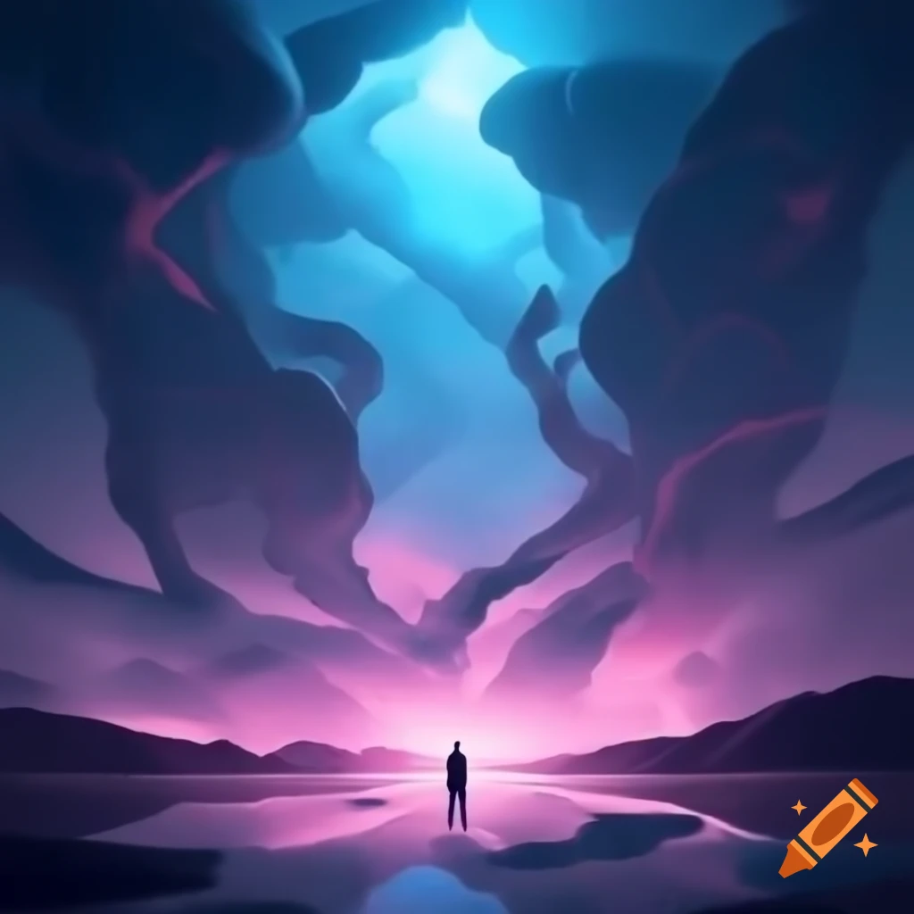 Surreal dreamlike landscape symbolizing complexity of human mind with maze-like structure