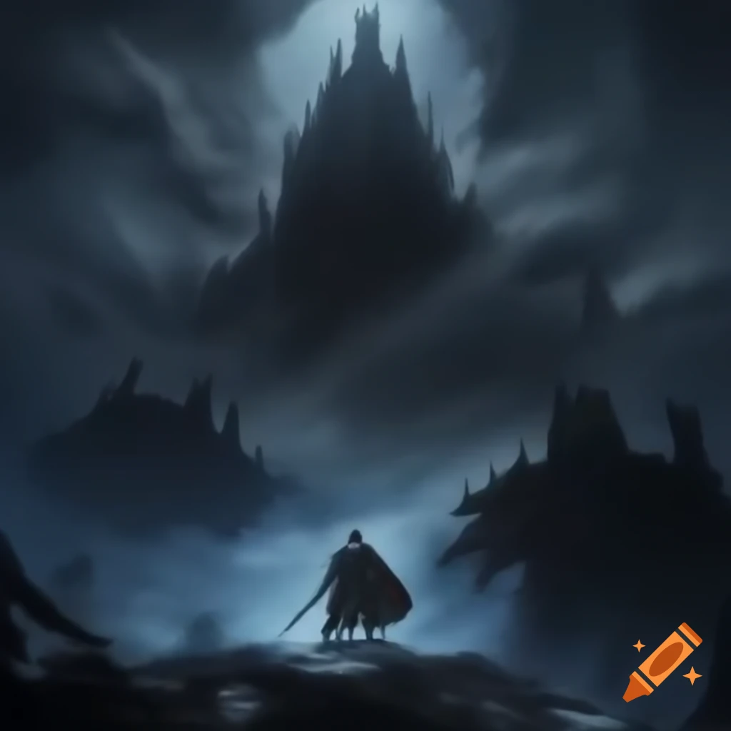 Knight With Two Swords Preparing To Scale Snowy Mountain With Castle knight-with-two-swords-preparing-to-scale-snowy-mountain-with-castle