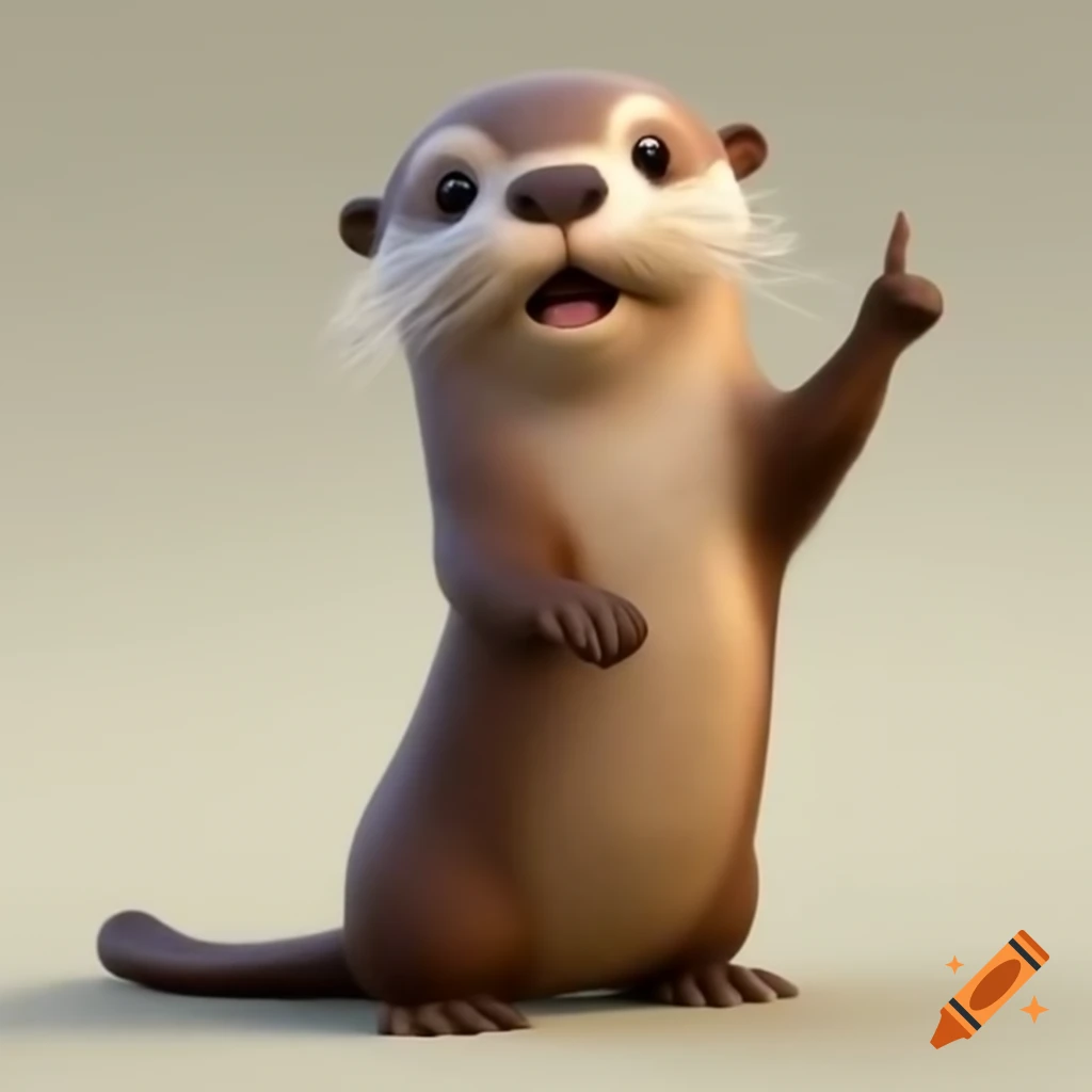 Cute otter raising paws excitedly pointing at unseen object, highly detailed