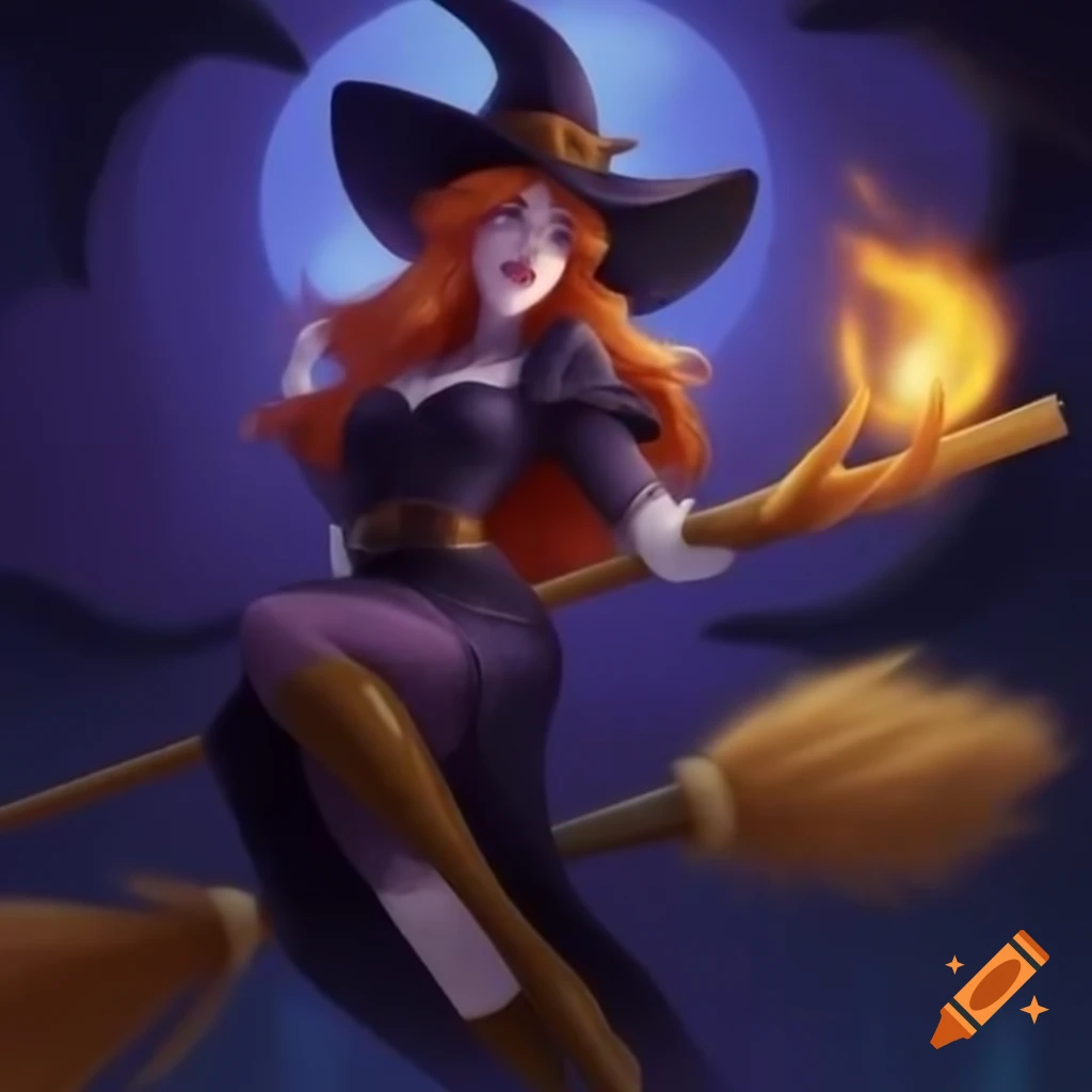 Witch Befana flying on her broomstick