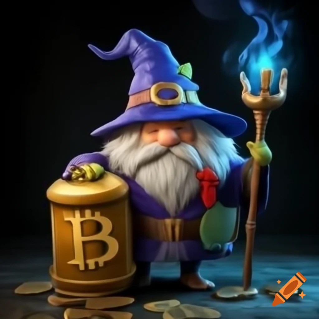 Wizard casting spells for crypto gains with a large hat, humor theme on  Craiyon