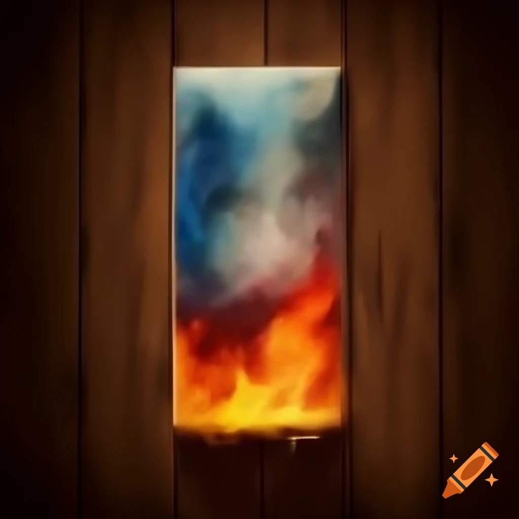 Abstract painting with vivid colors created using acid and fire techniques