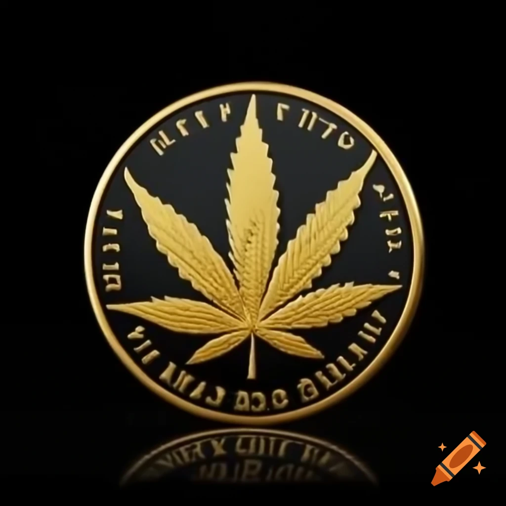 Cannabis Coin cryptocurrency design with black and gold colors on Craiyon