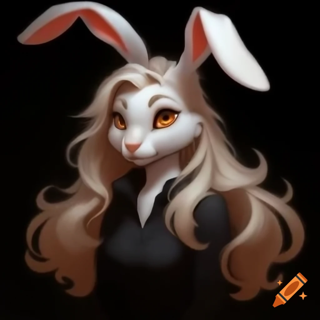 Anthropomorphic female rabbit with light brown fur and black clothes on ...