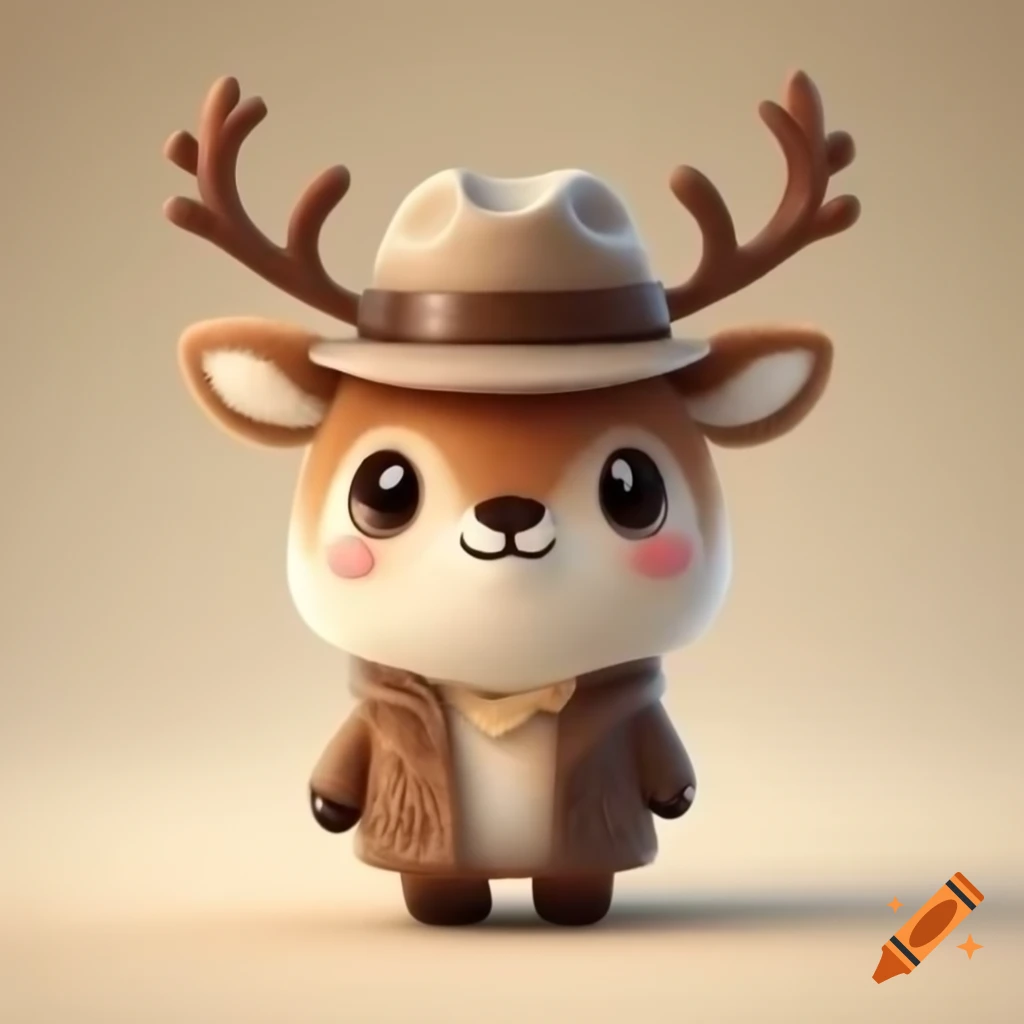 Cute caribou in detective hat illustrated in Korean art style