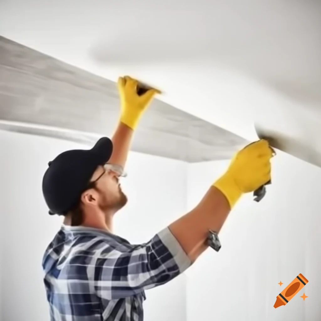 Drywall installer working on a construction project