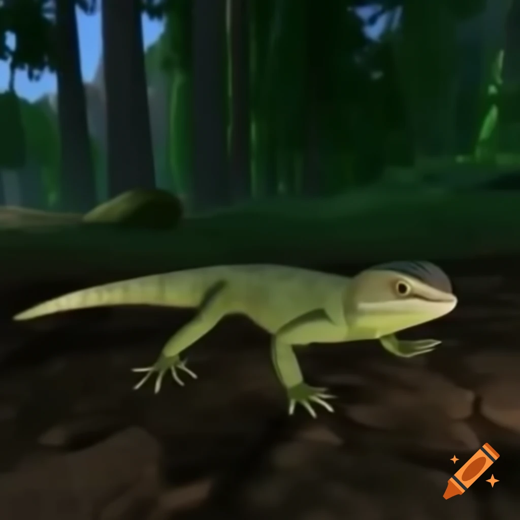 Lizard in forest environment from Tomb Raider video game (1996)