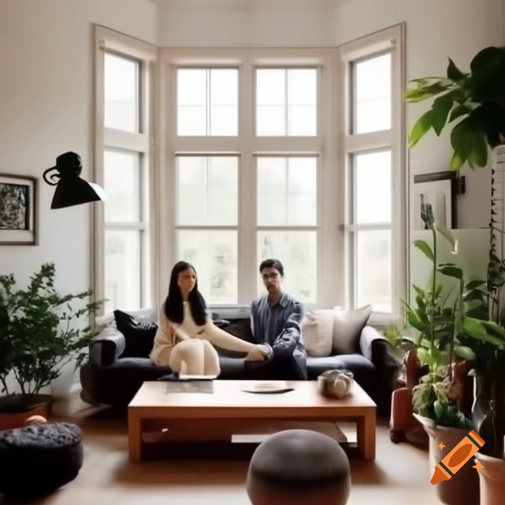 Bright modern home interior with mother and son smiling together on Craiyon