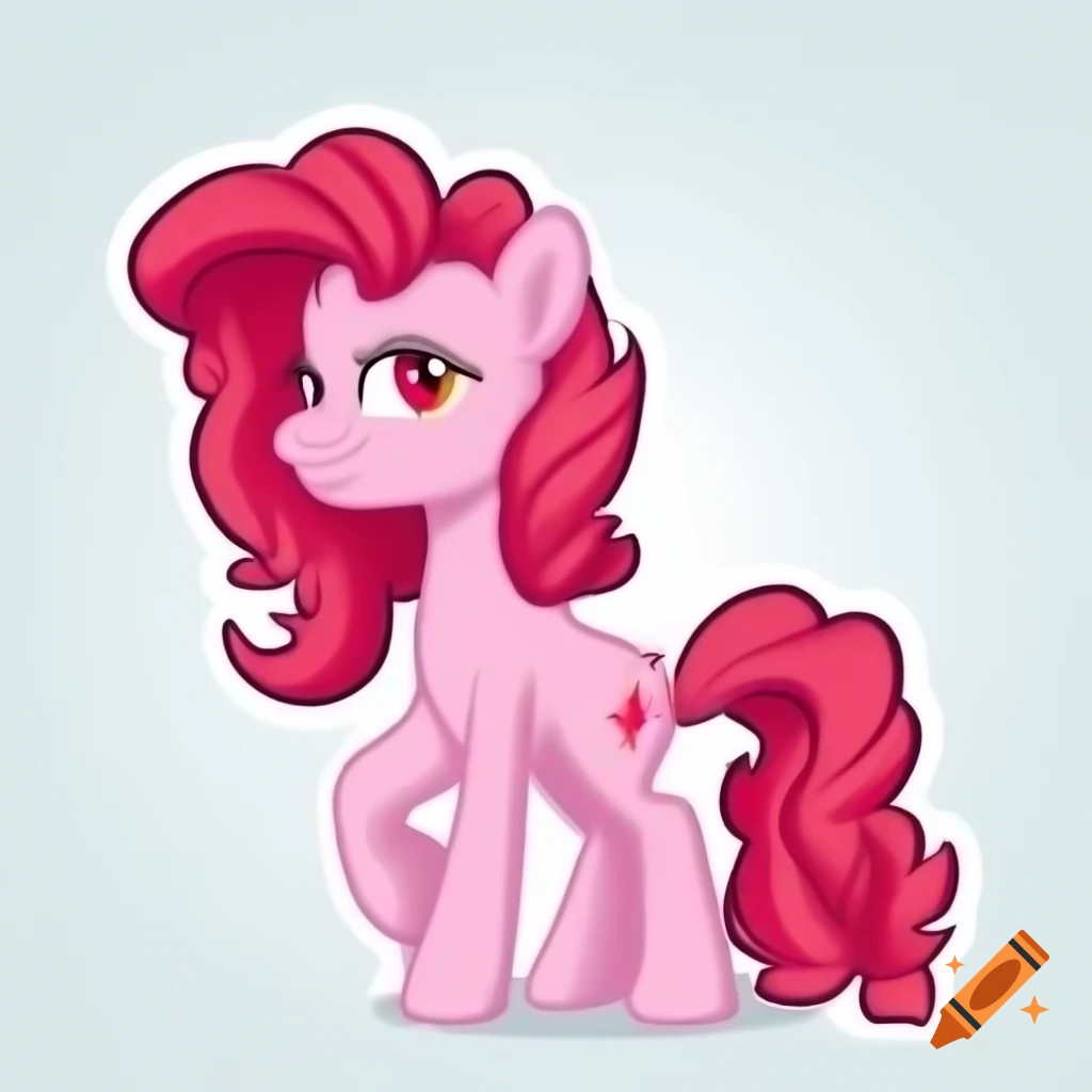 Light pink earth pony with wavy red hair and deep red eyes in My Little Pony art style