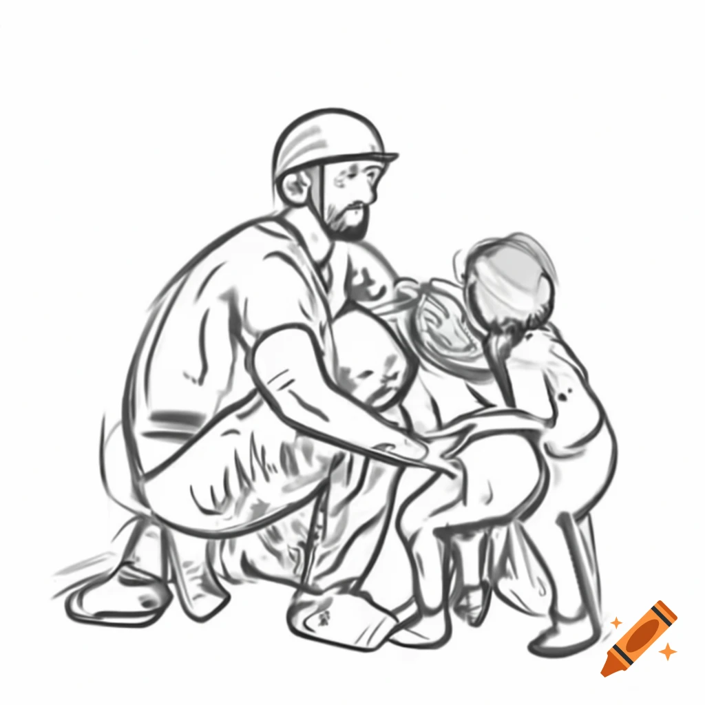 Father kneeling as children hand him a helmet