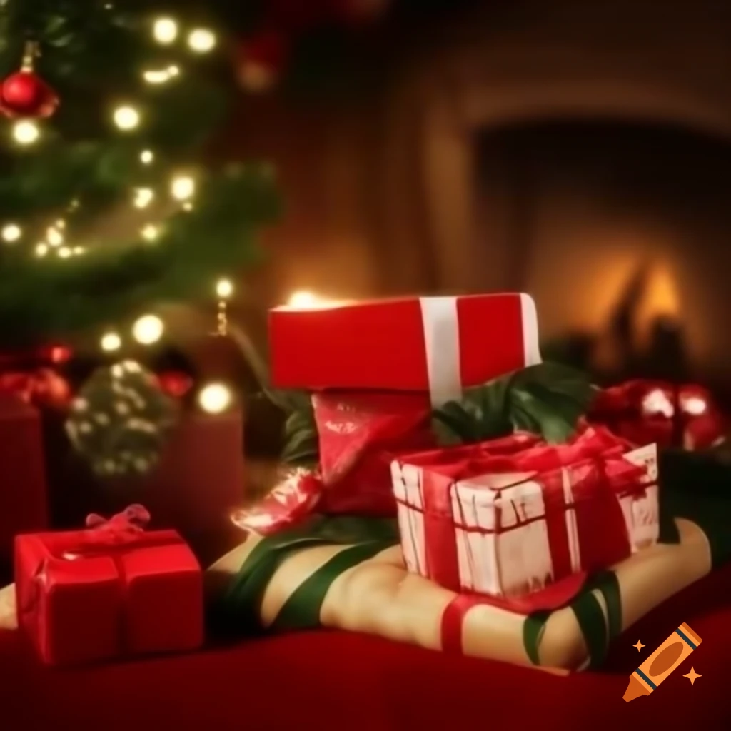 Wrapped Christmas gift decorated with ribbons