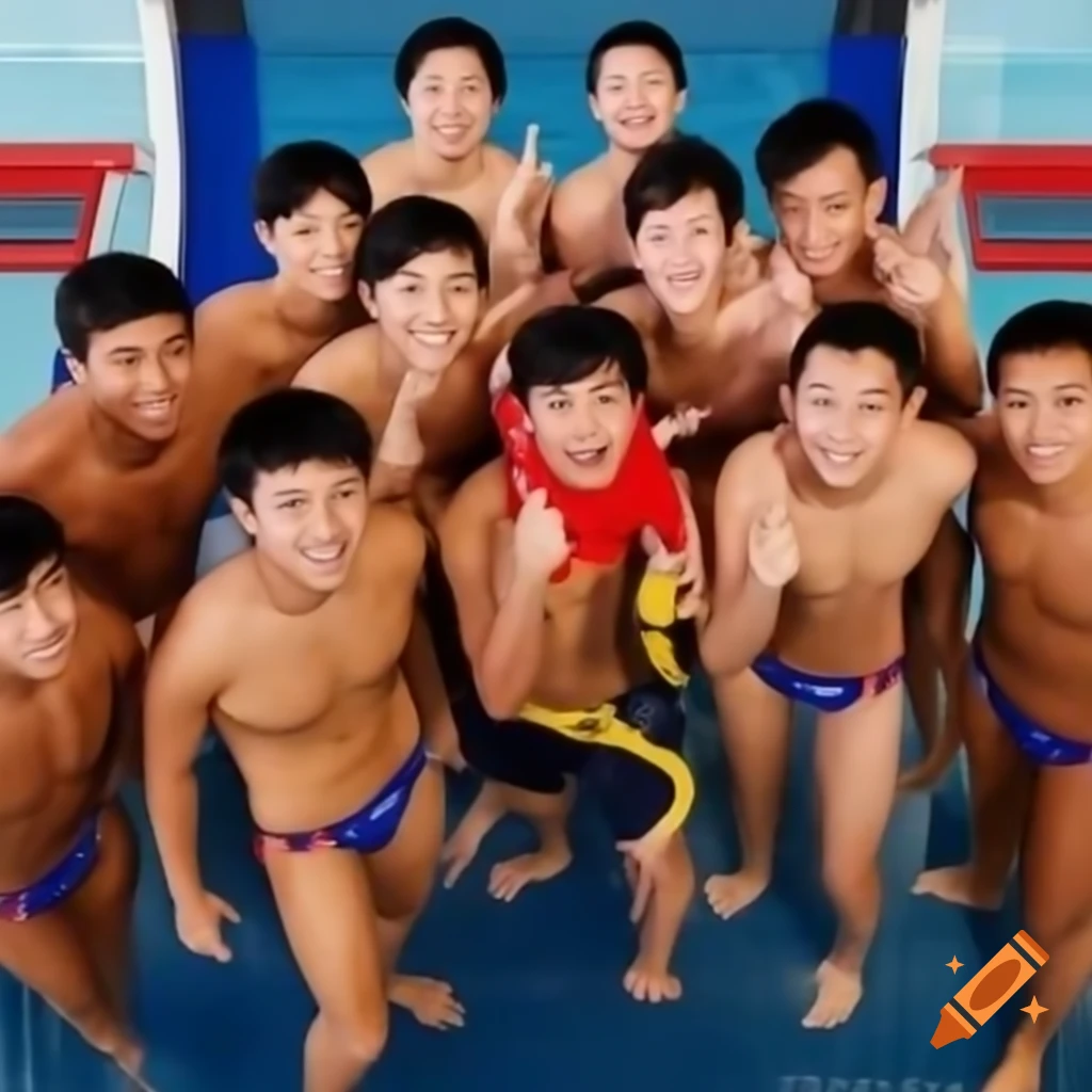 Water polo team preparing in vibrant changing room