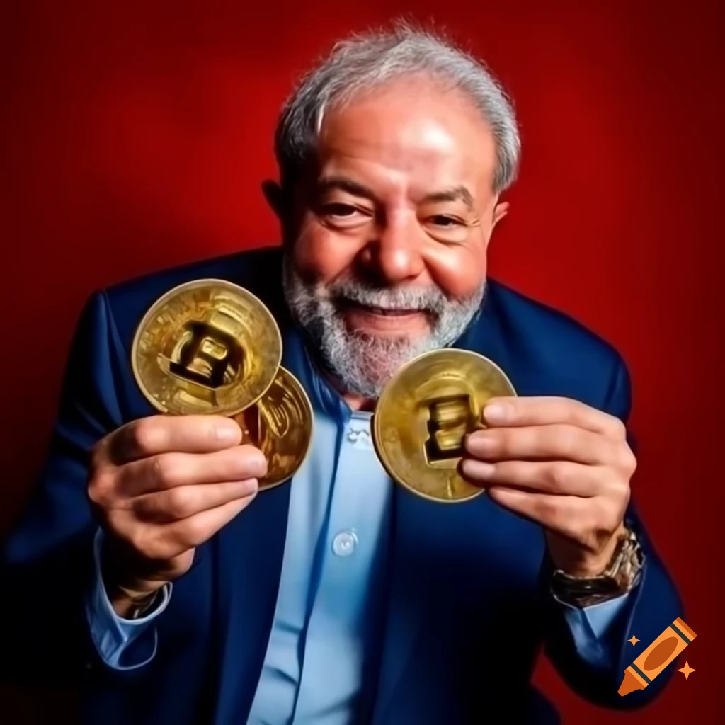 Luiz Inácio Lula da Silva holding a bitcoin on Craiyon