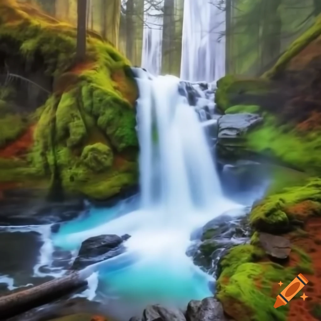 Oregon waterfall depicted in paint by number style