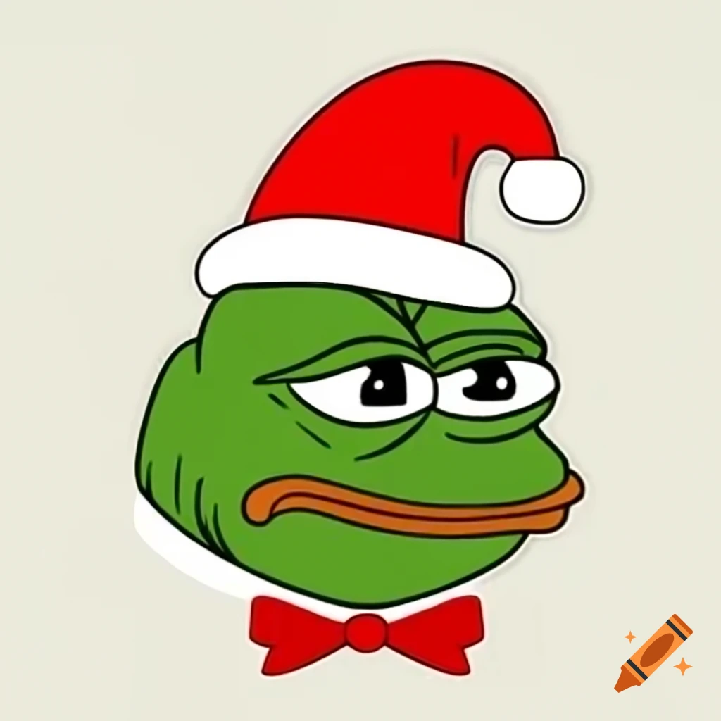 Pepe the Frog with angry expression wearing a red Christmas hat on Craiyon