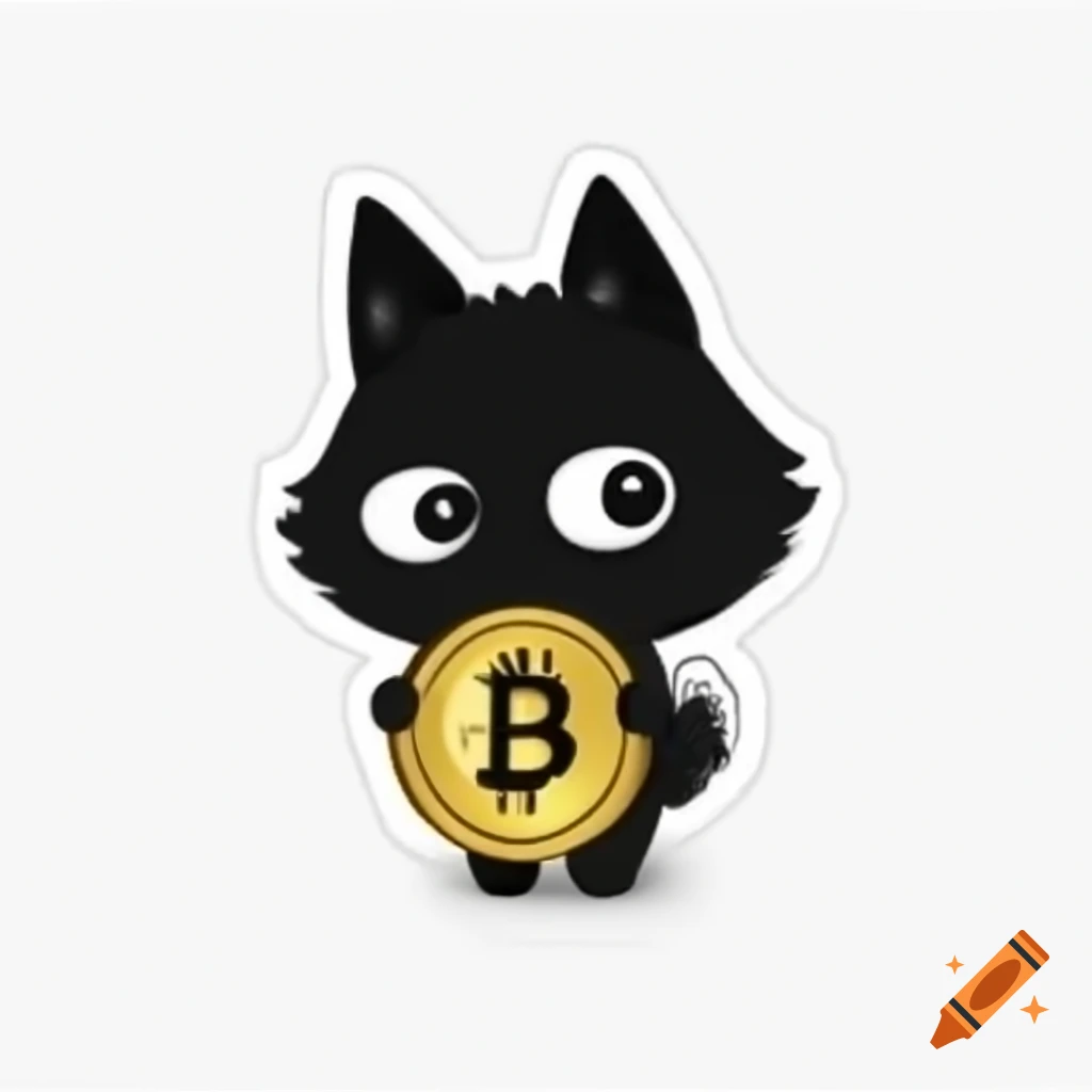 Cartoon black wolf holding bitcoin sign on Craiyon