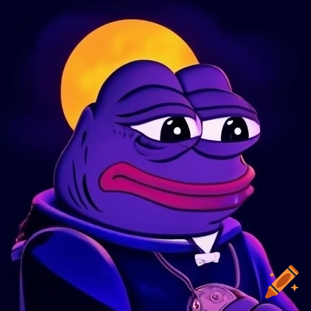 Purple Pepe character representing cryptocurrency excitement on Craiyon