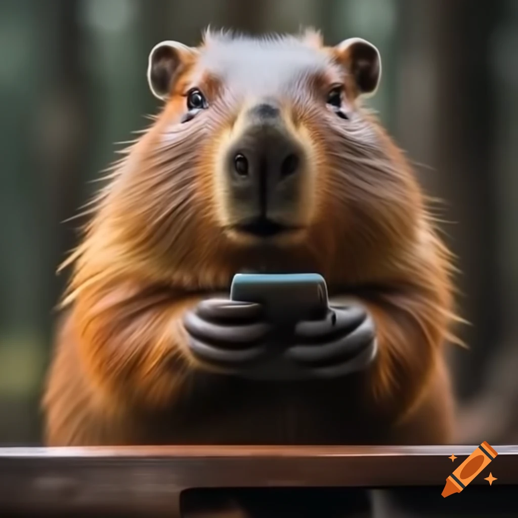 Annoyed capybara on phone after being scammed