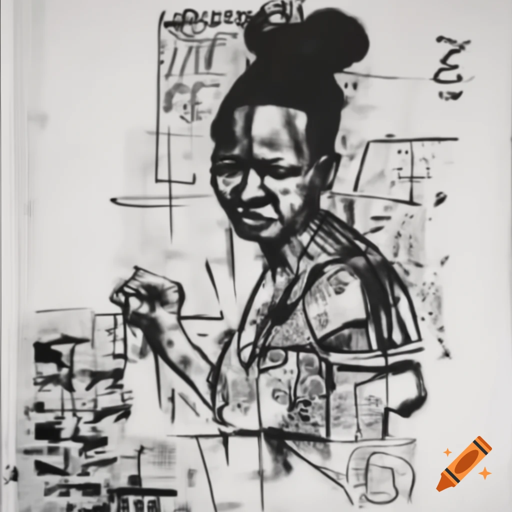 Basquiat-inspired ink sketch of an Igbo woman in dynamic lines and shadows