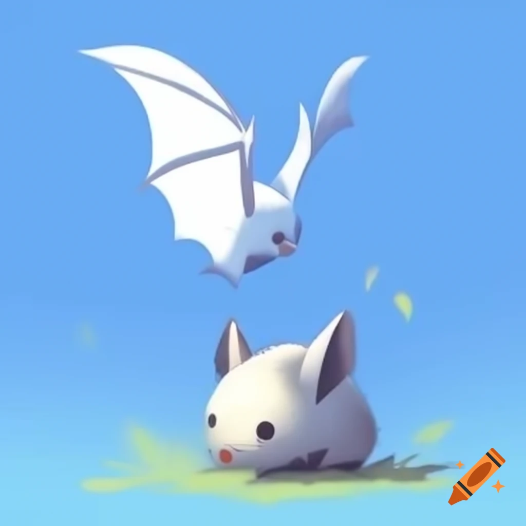 White bat floating against plain blue background