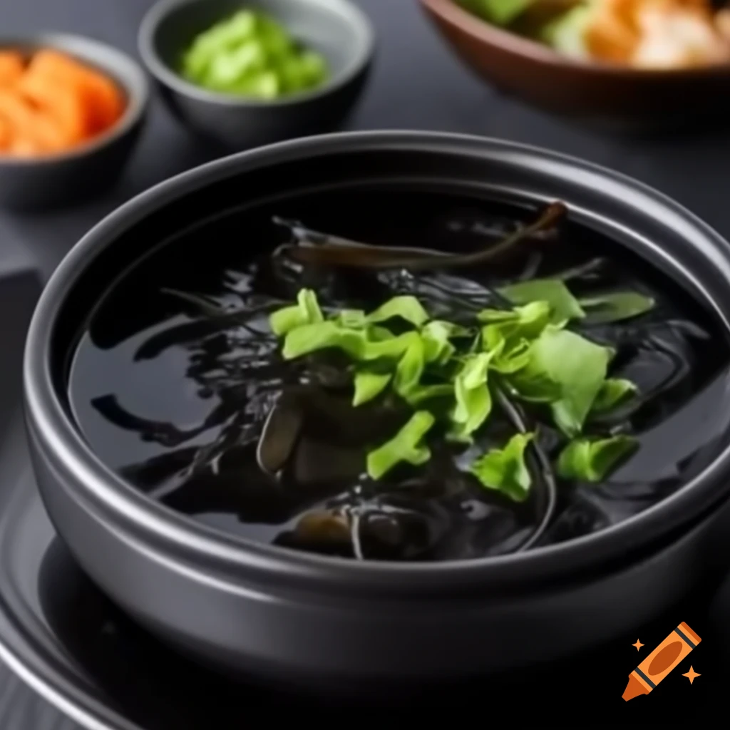 Korean black seaweed soup served in a bowl