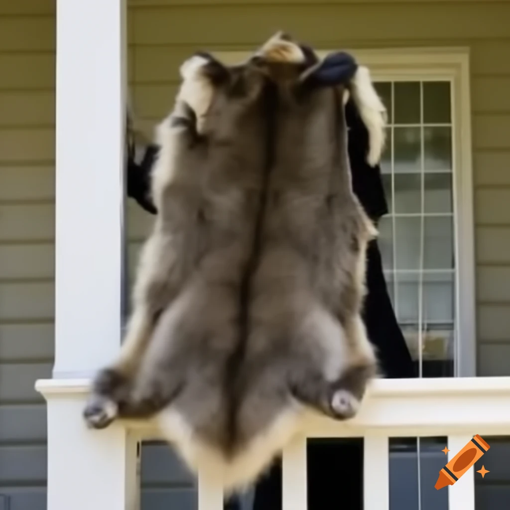 Werewolf pelt drying on porch of a house