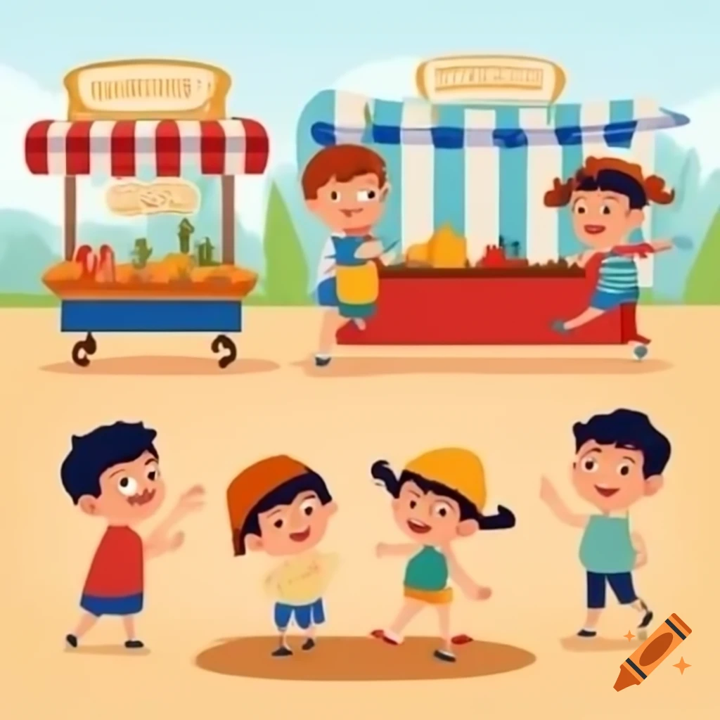 Children playing joyfully in a market setting