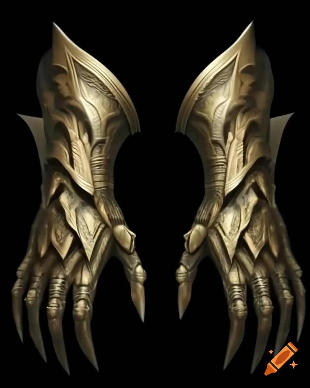Ancient elven gauntlets forged in gold with curved talons