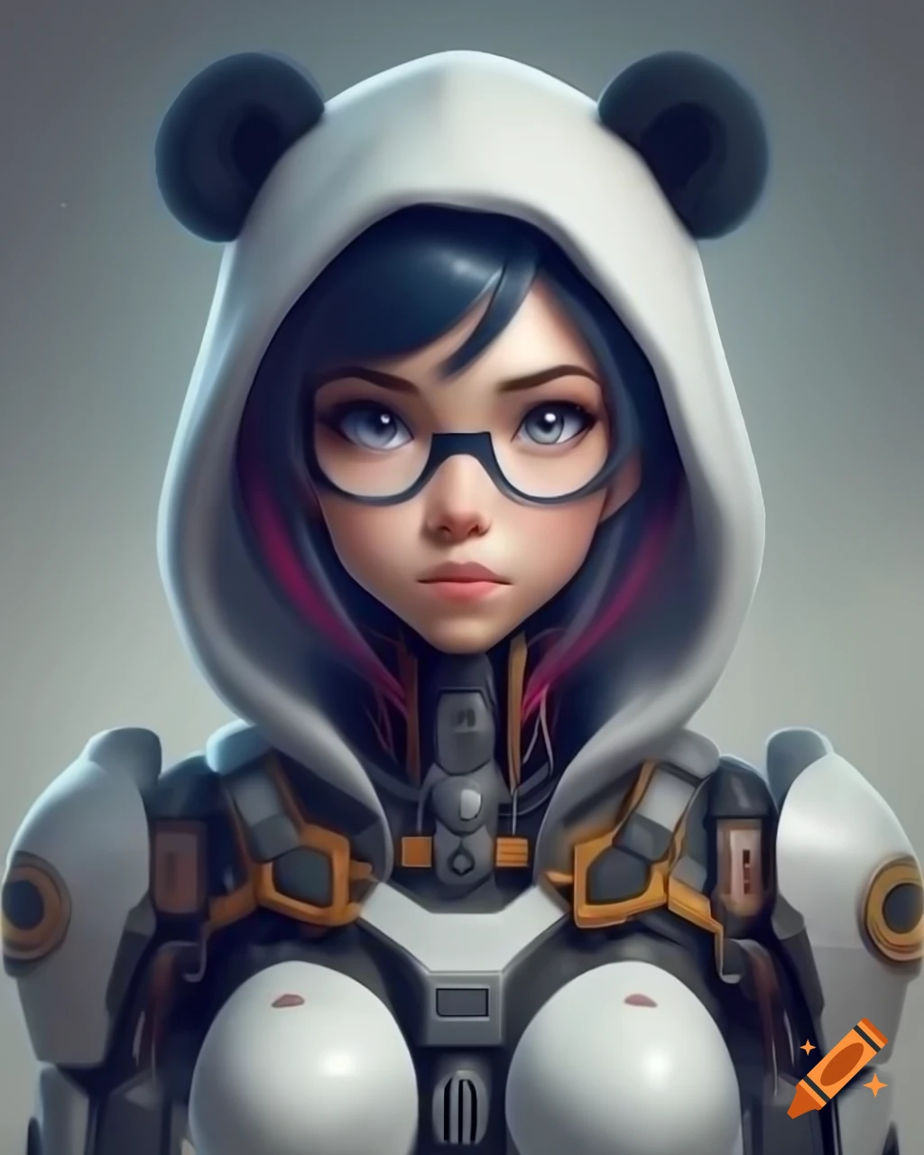 Anime cyborg girl wearing panda armor