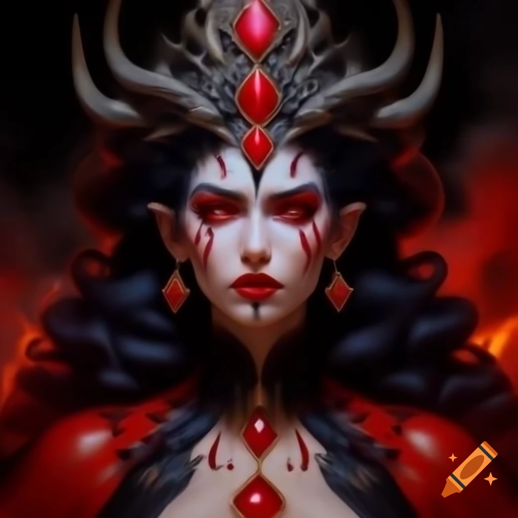 Digital art portrait of a fierce woman in red and black outfit with ...