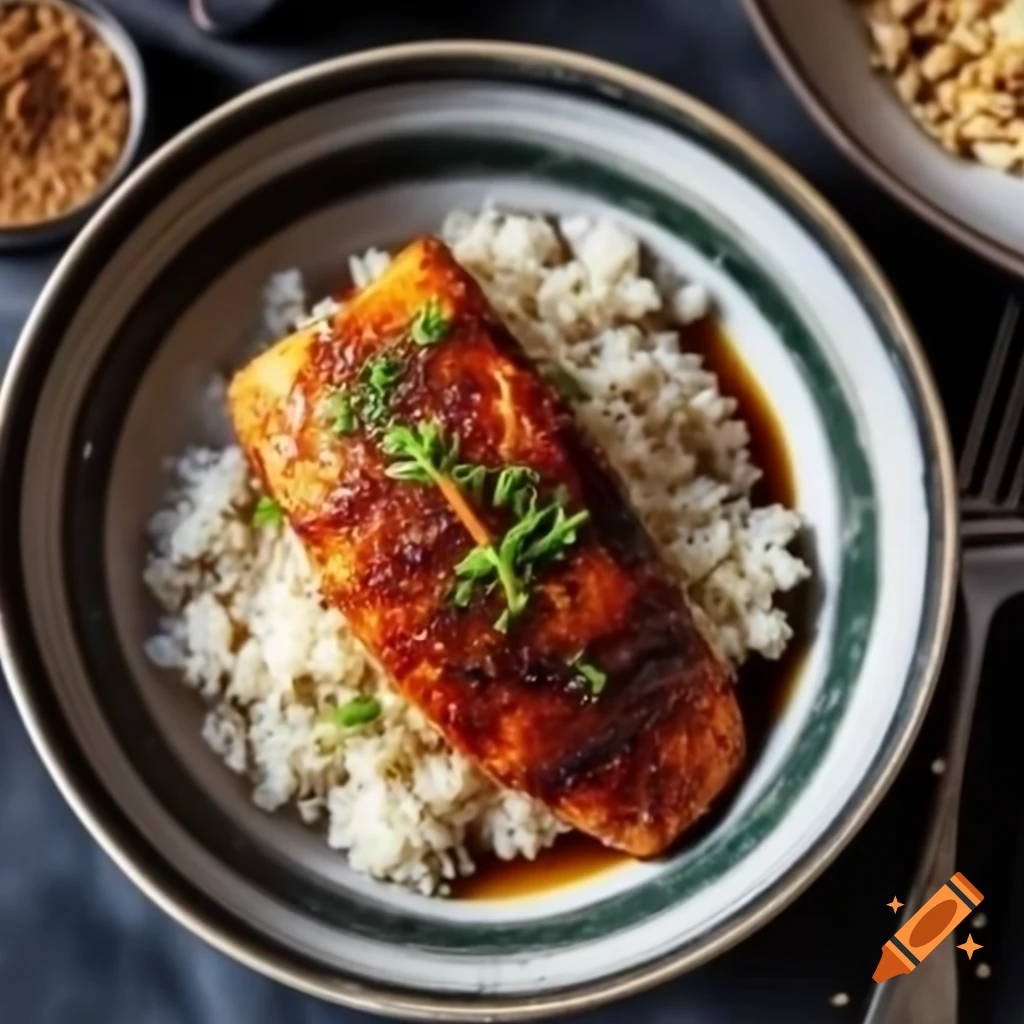 Miso-glazed black cod with ginger-sesame cauliflower rice on Craiyon