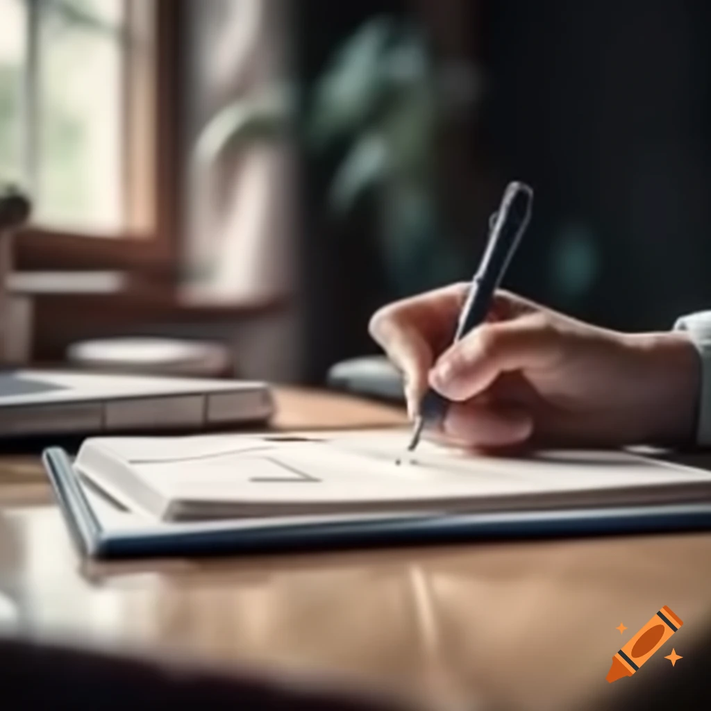 Person writing goals in notebook with focused expression in well-lit room