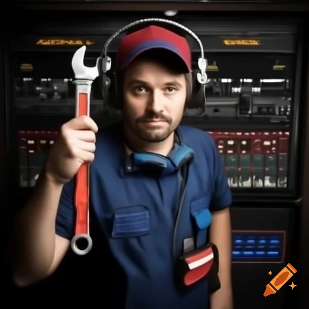 Sound technician using a wrench for equipment maintenance