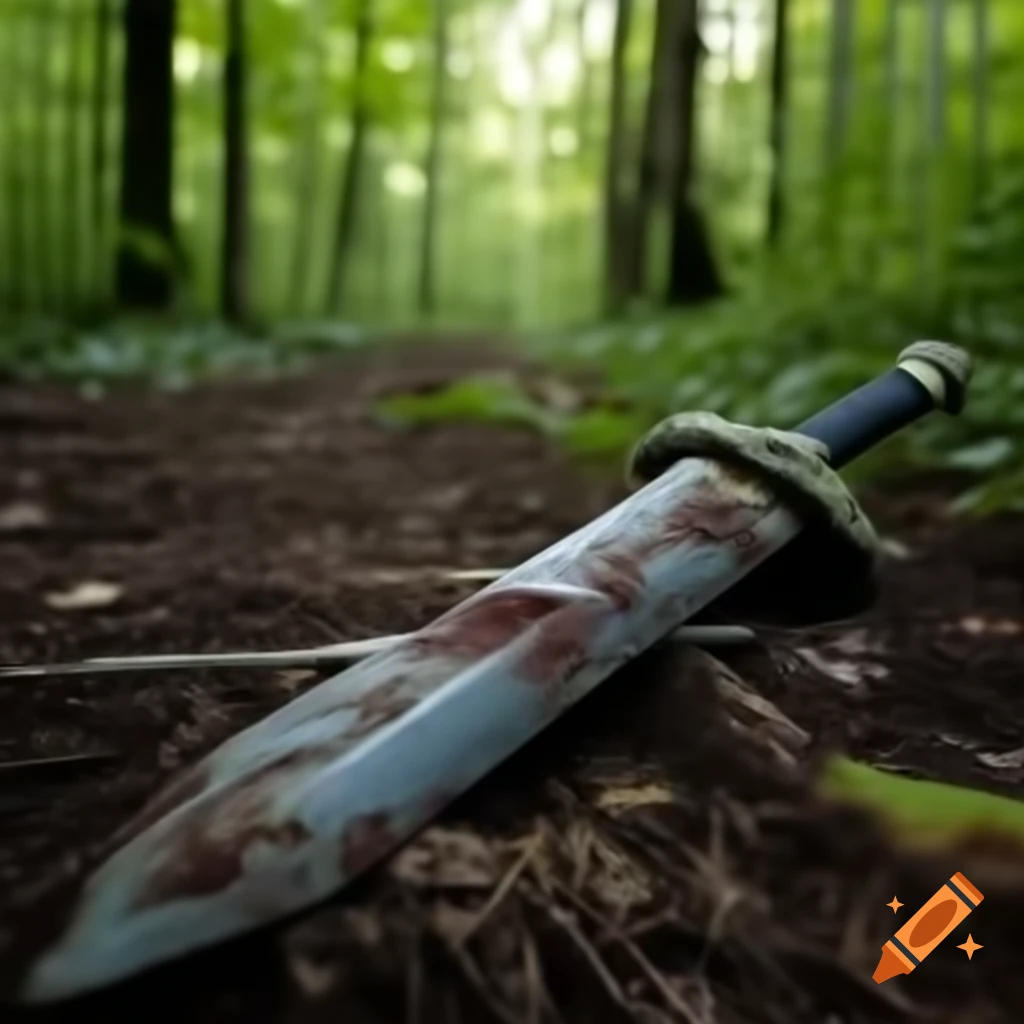 Decayed sword lying on the forest floor
