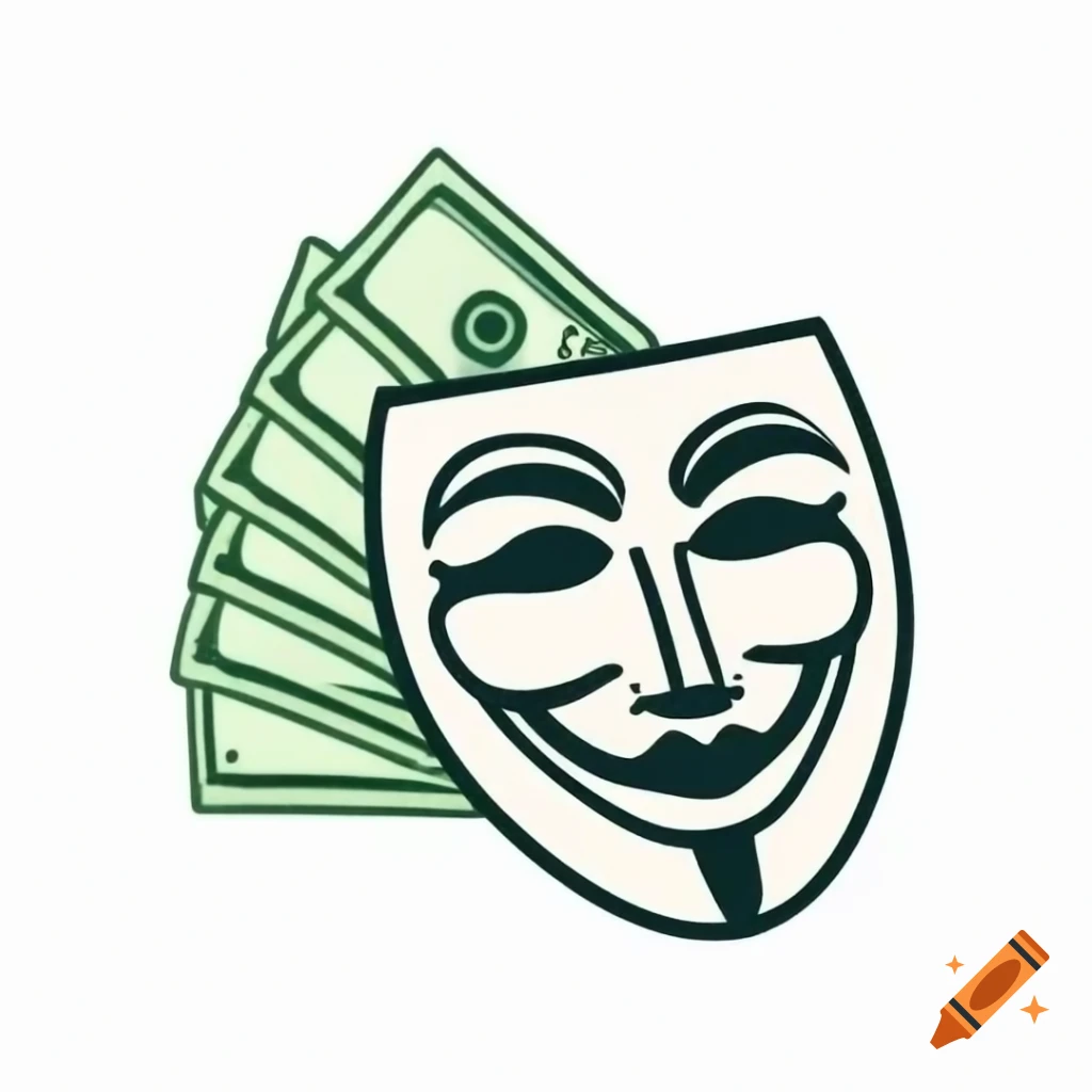 Stack of money behind anonymous mask