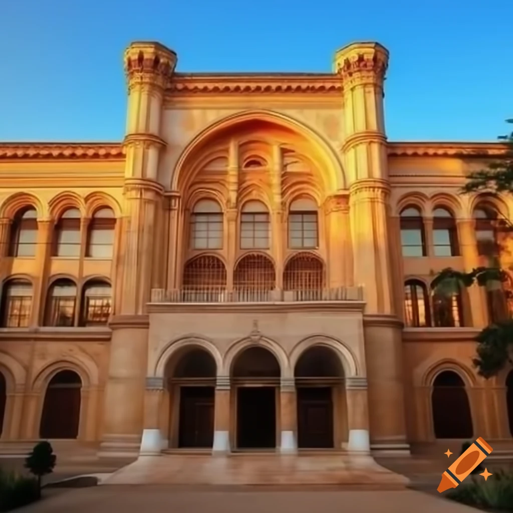 Majestic library blending Turkish and ancient architecture in warm ...